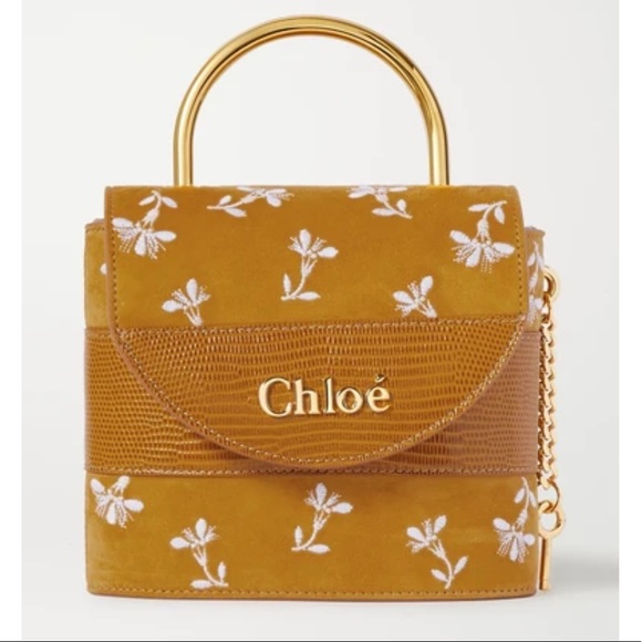 Chloe Handbags - CHLOÉ Aby Lock Small Lizard-effect Leather-trimmed Embroidered Suede Bag